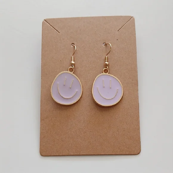 Fashion Jewelry Gold and Lavender Smiley Earrings - Picture 1 of 3